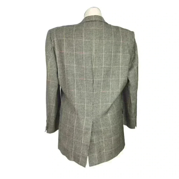 Gieves & Hawkes Men 43 R Houndstooth 2 Button Bespoke Blazer Silk Wool Black Tan - Picture 6 of 8